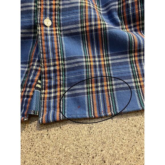 Polo Ralph Lauren Woven Flannel Shirt Men's Blue Orange Plaid Size Small - flaws - Picture 8 of 9
